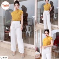 [Hàng Thiết Kế] Set áo lụa vàng cát phối quần âu trắng công sở A1823 Q1654