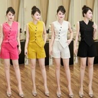 Hàng thiết kế - Set bộ áo gilê phối nút kèm quần ngắn chất linen dày dặn cá tính có size M, L, XL, XXL MeiHouseVN