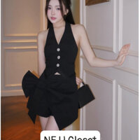 [HÀNG THIẾT KẾ] Set thiết kế set áo yếm kèm chân váy phối nơ to bản set đi tiệc set yếm set đầm đi tiệc váy đám cưới, sẵ