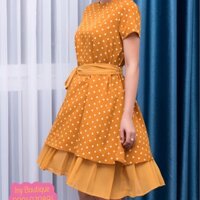 [Hàng thiết kế] Váy dập ly 2 tầng chấm bi vàng