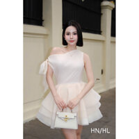 Hàng Thiết Kế Váy tơ nơ vai lệch chân xoè bồng xinh iu
