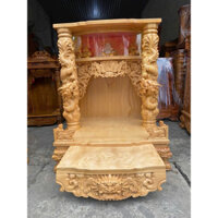 HÀNG VIP GIÁ RẺ NHẤT- Bàn thờ ông địa thần tài gỗ gõ đỏ cao cấp cột chạm rồng mây vip nổi 4D, cột 14cm, đèn chớp 7 màu