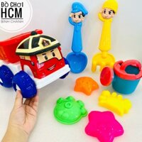 [HÀNG VN] Đồ chơi xúc cát đi biển hình xe poli cứu hộ gồm xẻng, bình tưới nước, tôm cua mực cho bé chơi cát đồ chơi nước