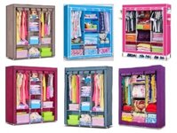 (Hàng Xếp Gọn)Tủ vải để quần áo 3 buồng 8 ngăn TRƠN dành cho nhà trọ, phòng trọ