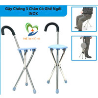 (HÀNG XỊN) Gậy chống trượt có ghế ngồi cho người già, Gậy gấp gọn cho người già - Gậy chống 3 chân inox có ghế ngồi hoạt