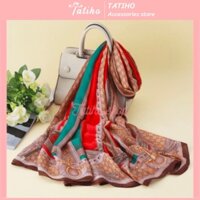 [Hàng Xịn, Giá Tốt] Khăn Quàng Cổ Lụa Họa Tiết Dây Xích Sang Trọng Đi Biển - Chất Silk - 90x190cm - Mã KS008