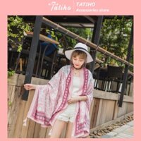 [Hàng Xịn, Giá Tốt] Khăn Choàng Boho Họa Tiết Thổ Cẩm Hoa Lá Màu Xanh - Chất Liệu Cotton  - Size:90x180cm - Mã KC022