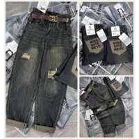 [HÀNG XỊN] QUẦN BAGGY JEAN NỮ LƯNG CAO RÁCH CÀO TÚI SAU IN CHỮ MÀU XANH ĐẬM ÔM DÁNG HÀNG XỊN CO GIÃN