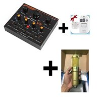 [hàng xịn -  tặng kèm tai nghe] Soundcard thu âm livestream V9 Plus có điều khiển hỗ trợ bluetooth - Micro thu âm BM90