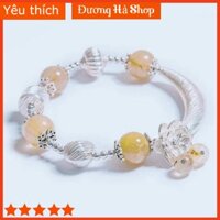 [Hàng Xịn] Vòng Tay Đá Thạch_Anh  Tóc Vàng Phối Charm Hoa Sen