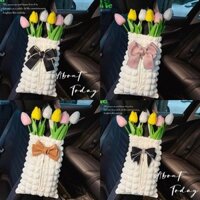 Hanging Car Tissue Box Flower Bow Tie Car Organizer Seat Toilet Paper Box Car Interior Decoration Car decorations XFHE
