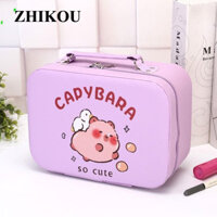 Hành lý Mini ZHIKOU, Vali di động Capybara hoạt hình, Dây kéo thông thường Gương tổ chức vuông Hộp trang điểm ngoài trời nhỏ