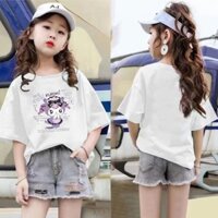 [Hani Baby] 100 ~ 160 Áo thun ngắn tay cho bé gái Phim hoạt hình mùa hè Áo thun trẻ em Quần áo hàng đầu Quần áo bé gái