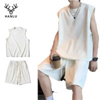 HANLU Set Đồ Thể Thao Áo Ba Lỗ Phối Quần Short Thoáng Khí Thời Trang Năng Động Cho Nam