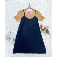 [HANNA] Đầm bầu công sở giả yếm big size 90kg dáng dài qua gối fom a dễ thương vải mềm mát không nhăn thấm mồ hôi tốt