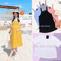 [HANNA Size 40-80kg] Đầm bầu yếm rời công sở cao cấp thoáng mát váy yếm màu đen có big size 40-80kg đầm bầu dài tới gối
