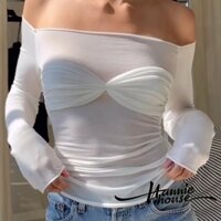 Hannie- Áo Thun Hở Vai Ôm Dáng Xuyên Thấu Cho Nữ