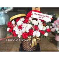 [Hannie Flower] Lẵng Hoa Hồng Sáp tone Trắng Đỏ Phối Lan