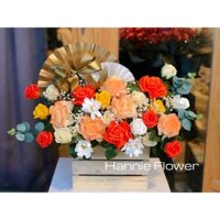 [Hannie Flower] Lẵng Hoa Hồng Sáp Tone Cam phối Baby