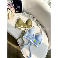 [HAN’S STORE ]ÁO LEN ĐAN TAY PHỐI HOA VÀNG ĐI BIỂN (ẢNH THẬT)A1112 Q2101