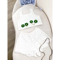 [HAN’S STORE ]BỘ LEN ĐAN MÓC HOA NỔI XANH LÁ (ẢNH THẬT)A1122 Q2101