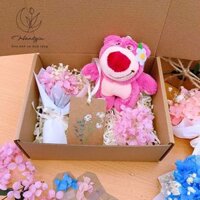 [Hantgiu] Set Hoa khô và Móc khóa Gấu bông, hộp giấy Kraft, Quà tặng bạn bè dịp sinh nhật kỉ niệm