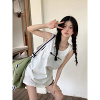 HANUNA Local Brand Áo ba lỗ nữ Form Rộng 100% Cotton BIG SIZE Áo thun không tay ngọt ngào cay nhỏ màu trắng mới