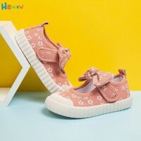 Haoerwu Hoa Dễ Thương In Hình Bé Gái Thể Thao Thường Ngày Phong Cách Hàn Quốc Xuân Thu Thoải Mái Giày Trẻ Em Giày Vải Nơ Thời Trang Đa Năng