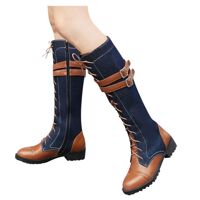 Haomigol Women's Knee-High Boots Ankle Bootie Women's Buckle Denim Mid-Calf Boots Shoes Chunky Heel Boots for Women Sale
