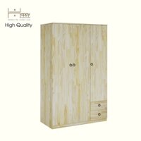 HAPPY FURNITURE , Gỗ tự nhiên , Tủ quần áo 3 cửa mở 2 ngăn kéo - YANNA , TCM_196 , 110cm x 54cm x 176cm