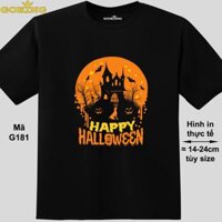 HAPPY HALLOWEEN, mã G181. Áo thun in đẹp cho nam nữ, cặp đôi, gia đình. Áo phông Goking hàng hiệu cao cấp - Đen, 100 cotton - L