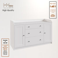 Happy Home Furniture CANA,  Tủ 2 cửa mở - 3 ngăn kéo ,  140cm x 46cm x 84cm  DxRxC, THK007 - Trắng MDF Tiêu Chuẩn