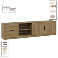 Happy Home Furniture DASH, Kệ Tivi nhiều ngăn, 210cm x 35cm x 54cm  DxRxC   , KTV007 - Vân Gỗ Nhạt MDF Chống Ẩm