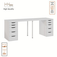 Happy Home Furniture LIDA, Ban lam việc - 2 bên ngăn tủ- 2 chân sắt, BAN026, BAN027 - Trắng MDF Tiêu chuẩn - 2m2 x 60cm
