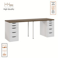 Happy Home Furniture LIDA, Ban lam việc - 2 bên ngăn tủ- 2 chân sắt, BAN026, BAN027 - Vân gỗ đậm MDF Tiêu chuẩn - 2m4 x 60cm