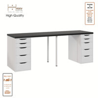 Happy Home Furniture LIDA, Ban lam việc - 2 bên ngăn tủ- 2 chân sắt, BAN026, BAN027 - Đen MDF Tiêu Chuẩn - 2m4 x 60cm