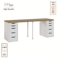 Happy Home Furniture LIDA, Ban lam việc - 2 bên ngăn tủ- 2 chân sắt, BAN026, BAN027 - Vân gỗ nhạt MDF Tiêu chuẩn - 2m2 x 60cm