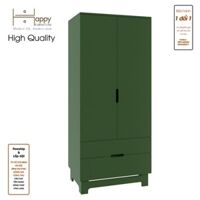 Happy Home Furniture MOLLY, Tủ quần áo 2 cánh mở - 2 ngăn kéo, 76cm x 54cm x 176cm  DxRxC, TCM106 - Xanh Oliu MDF Tiêu chuẩn