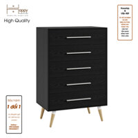 Happy Home Furniture OSRI, Tu đung đô 5 ngăn - chân gô cheo ,  80cm x 50cm x 120cm  DxRxC, THK023 - Đen MDF Tiêu chuẩn