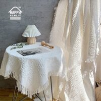 Happy HOMLIV [Dày] Khăn trải bàn màu trắng Khăn trải bàn tròn Bắc Âu Khăn trải bàn vuông
