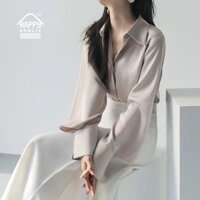Happy HOMLIV [M-3XL] Áo sơ mi tay dài Satin Big Size Áo Sơ Mi Công Sở Cho Nữ