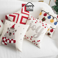 Happy HOMLIV Vỏ Gối Trang Trí Năm Mới, Màu Đỏ Trang Trí Ngày Lễ Tình Nhân Thêu Vỏ Gối Trang Trí Giáng Sinh Gối Trang Trí Tiệc Giáng Sinh