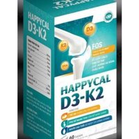 HAPPYCAL D3-K2. Bổ sung canxi, vitamin d3 k2 cho trẻ em và người lớn. Hộp 60viên nang