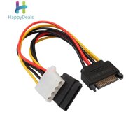 happydeals15Pin SATA Male to 4Pin IDE Molex Female + SATA Female Power Cable - (yellow)