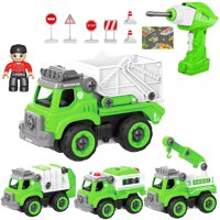 HAPTIME Take Apart Car Toys with Electric Drill & Wrench, Converts to Remote Control Truck, 4 in 1 Green City Vehicle, STEM Toy Great Gifts for 3 4...