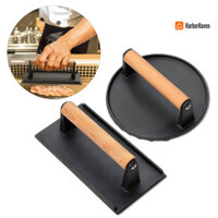 Harborhaven Máy làm bánh mì kẹp thịt tròn và hình chữ nhật 3 trong 1 có tay cầm bằng gỗ Dụng cụ nướng thịt nhà bếp bề mặt chống dính cho bánh mì kẹp thịt bò nhồi bông