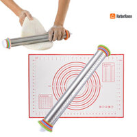 Harborhaven Thép Không Gỉ Cán Với Nhẫn Độ Dày Để Nướng Bánh Có Thể Điều Chỉnh Bột Con Lăn Cho Fondant Pizza Pie Pasta Dụng Cụ Làm Bánh Nhà Bếp