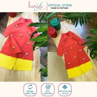 harifa Bộ áo dài thêu hoa lác đác cho bé gái màu cam đỏ vải linen thêu tay cao cấp 1-6 tuổi BADT010