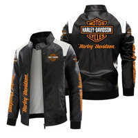 Harley Davidson Logo Áo khoác da Lông cừu ấm áp Lót xe máy Áo khoác thời trang nam cỡ lớn