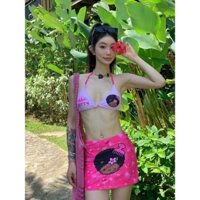 [Haroro] 3 áo tắm Hello Kitty da đen hottie bikini ngực nhỏ đẩy lên thiên niên kỷ hấp dẫn chia áo tắm suối nước nóng ba mảnh dành cho nữ